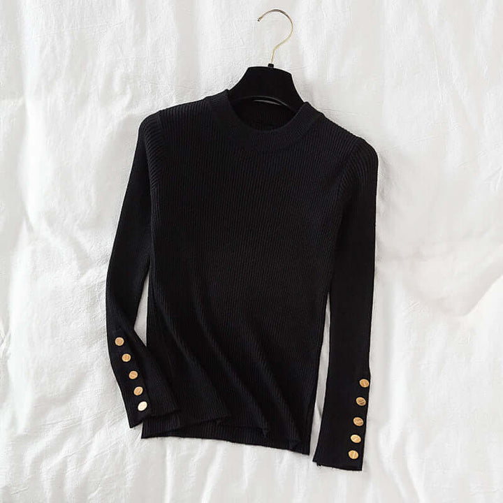 Ribbed Knit Sweater with Button Cuffs