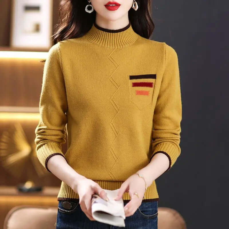 Women's Striped Pocket Mock Neck Sweater
