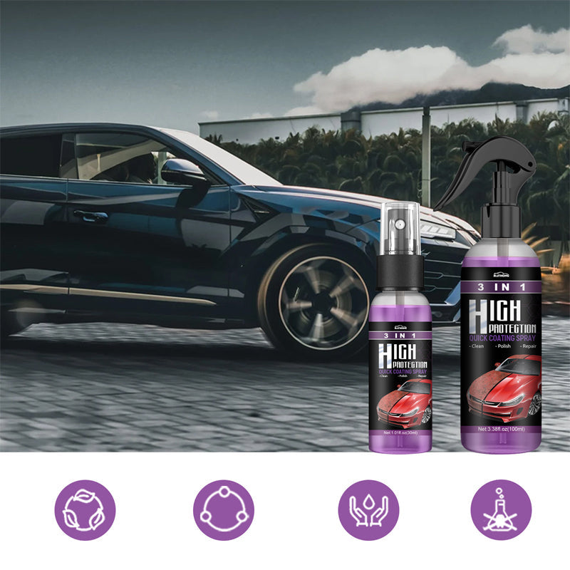 Close-up of 3-in-1 Quick Coat Spray bottle, 100ml for car wax & protection