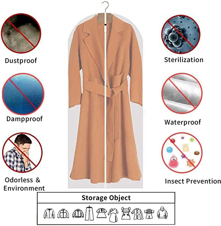 12 reusable clear PEVA garment bags, dustproof clothes covers for long-term storage.