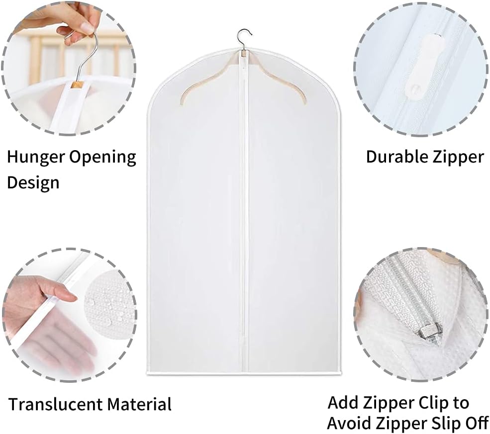12-pack clear PEVA suit garment bags, dustproof & breathable for clothes protection.