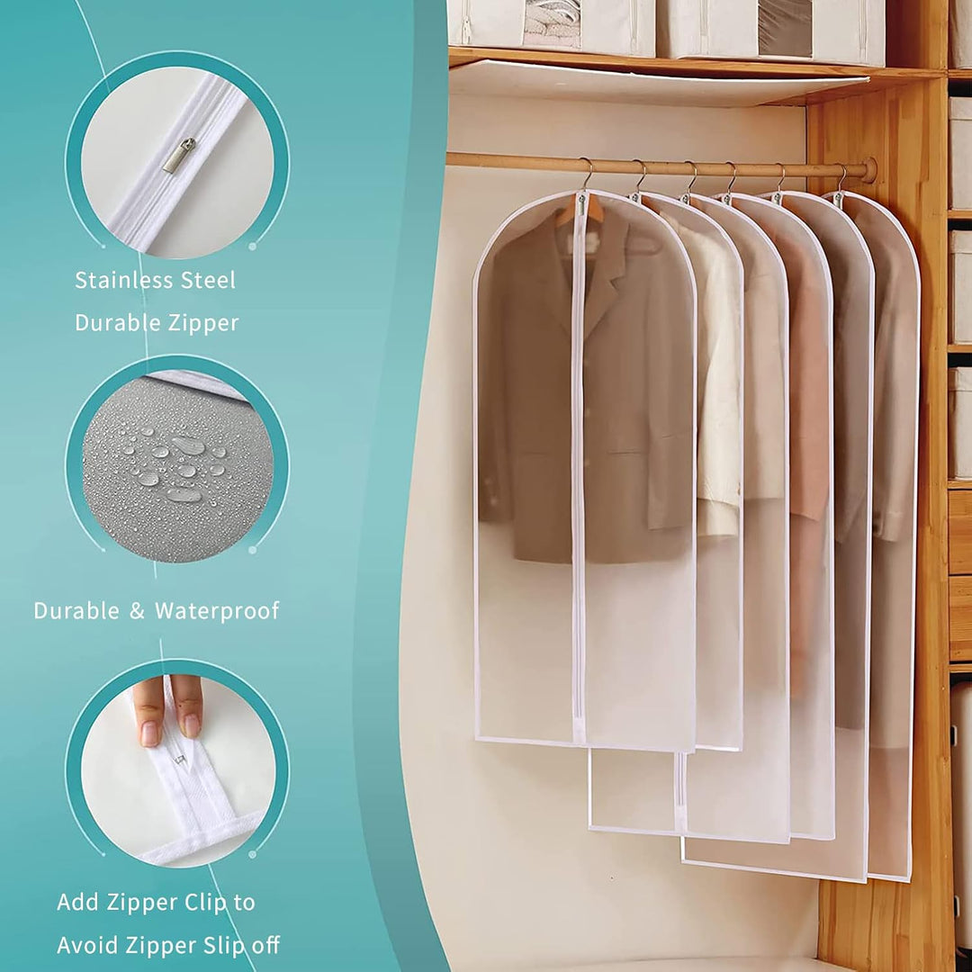 Reusable clear PEVA clothes protectors, 12-pack dustproof garment bags for wardrobe.