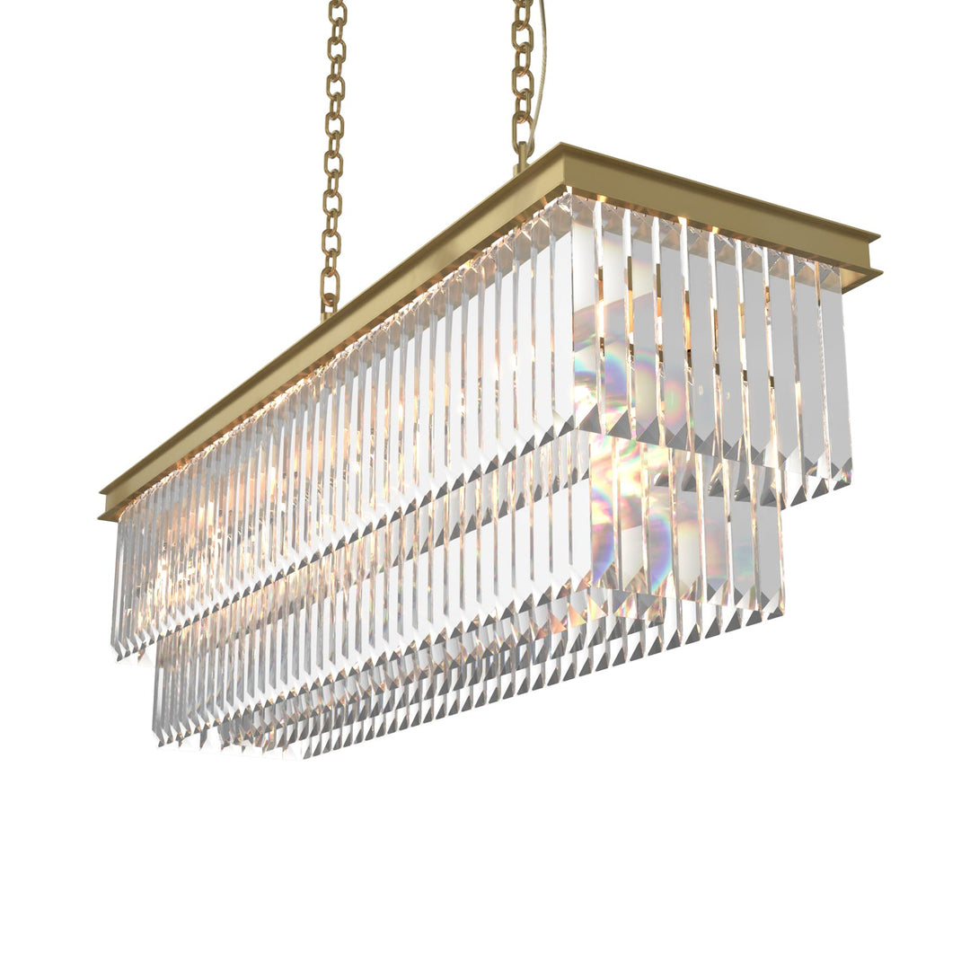 "16-light 2-tier K9 crystal chandelier with modern iron frame, optical crystals, sleek design, ideal for dining room elegance