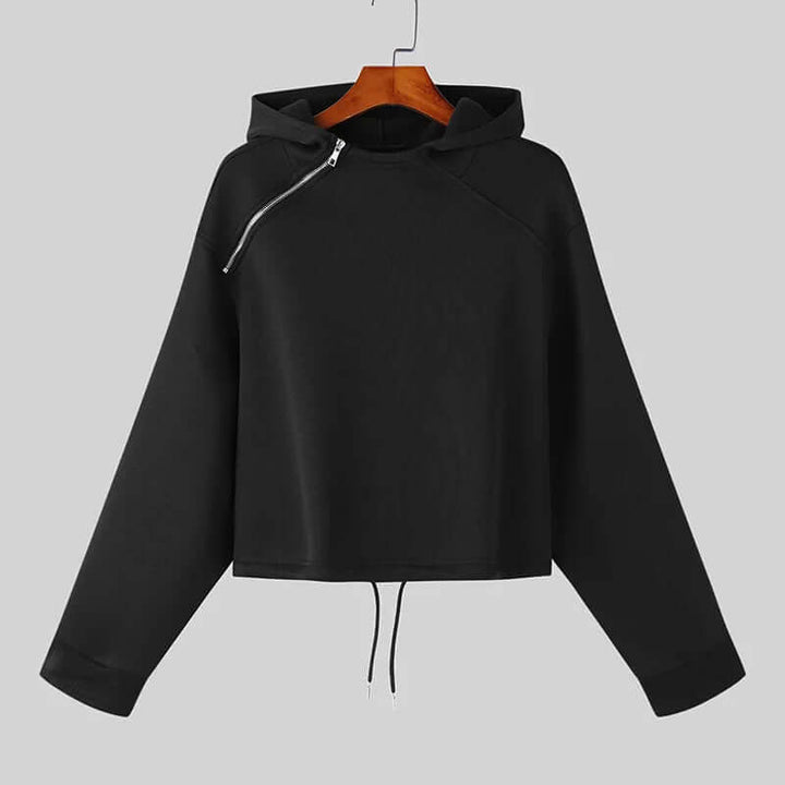 Men's Zip Detail Hoodie | Black & White | Polyester