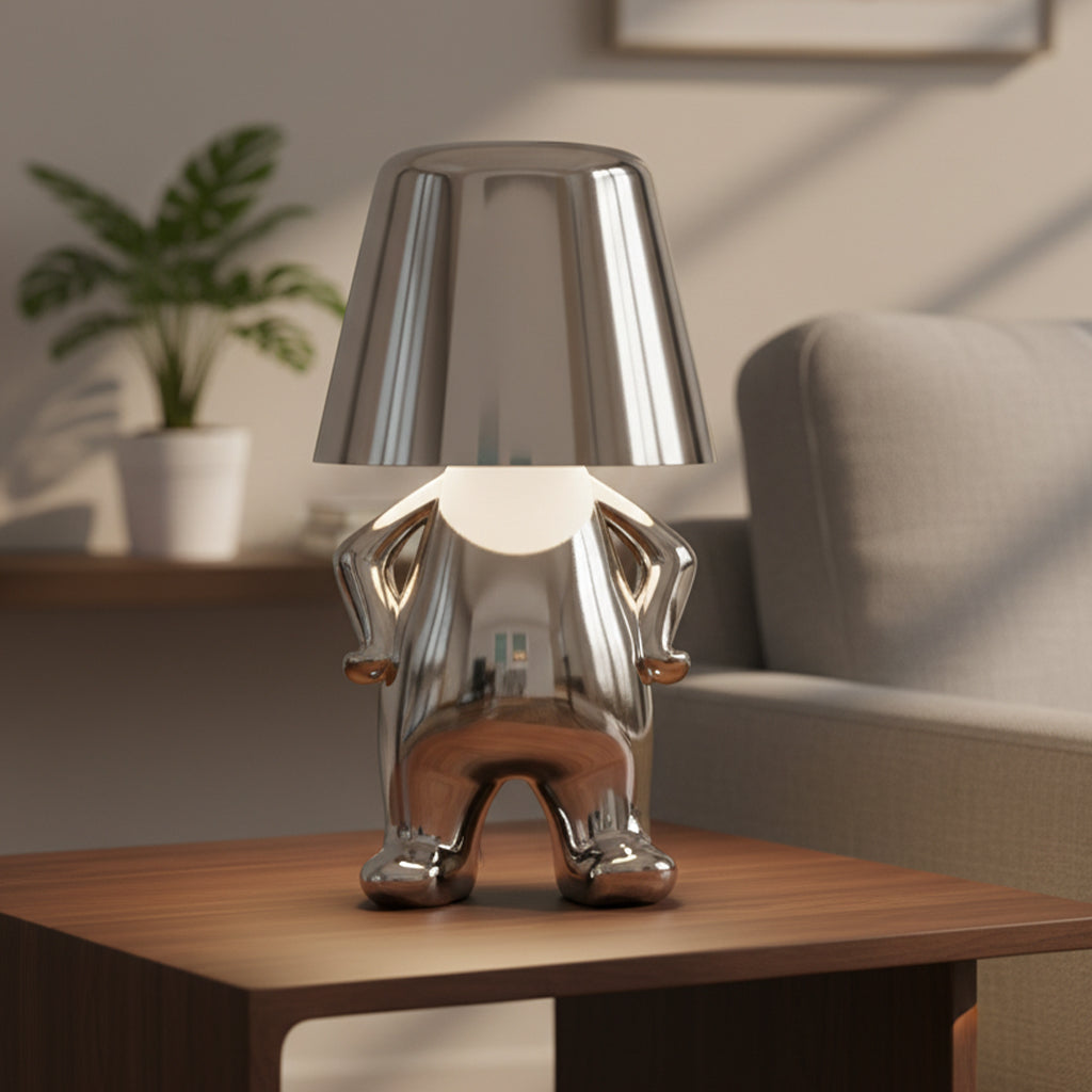 Elegant Metallic Thinker Design Table Lamp