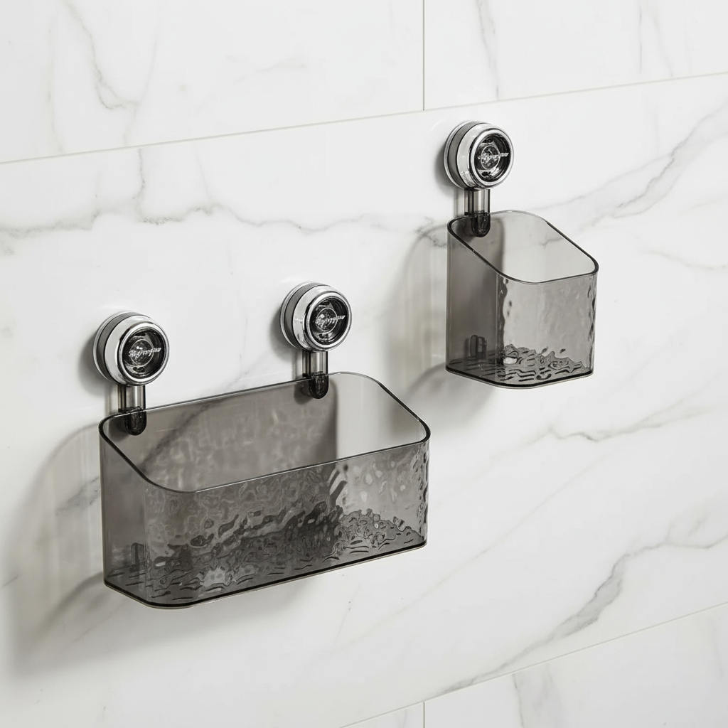 No-Drill Bathroom Wall Storage with Strong Suction Cups