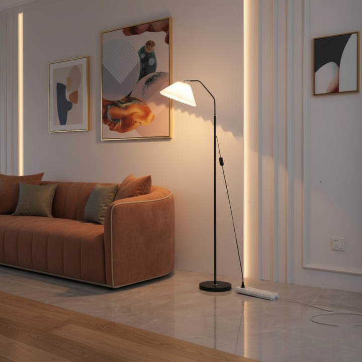 Elegant Floor Lamp with Pleated Fabric Shade