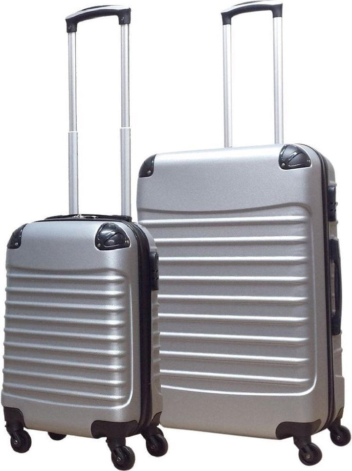 Vacation-ready 2-piece ABS hardshell luggage set, durable carry-on and check-in spinner suitcases.