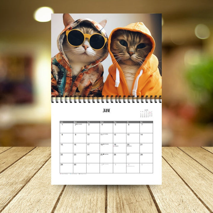 Opened 2025 Cat Lover Calendar displaying January, with a fashionable Siamese cat