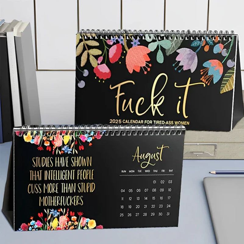 Three-quarter view of 2025 Wall & Desk Calendar, open to a vibrant springtime monthly spread