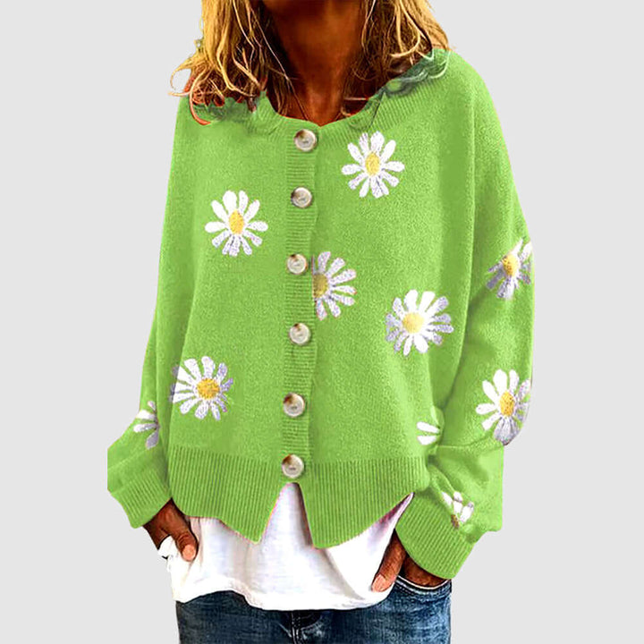 Women's Knitted Cardigan with Daisy Pattern