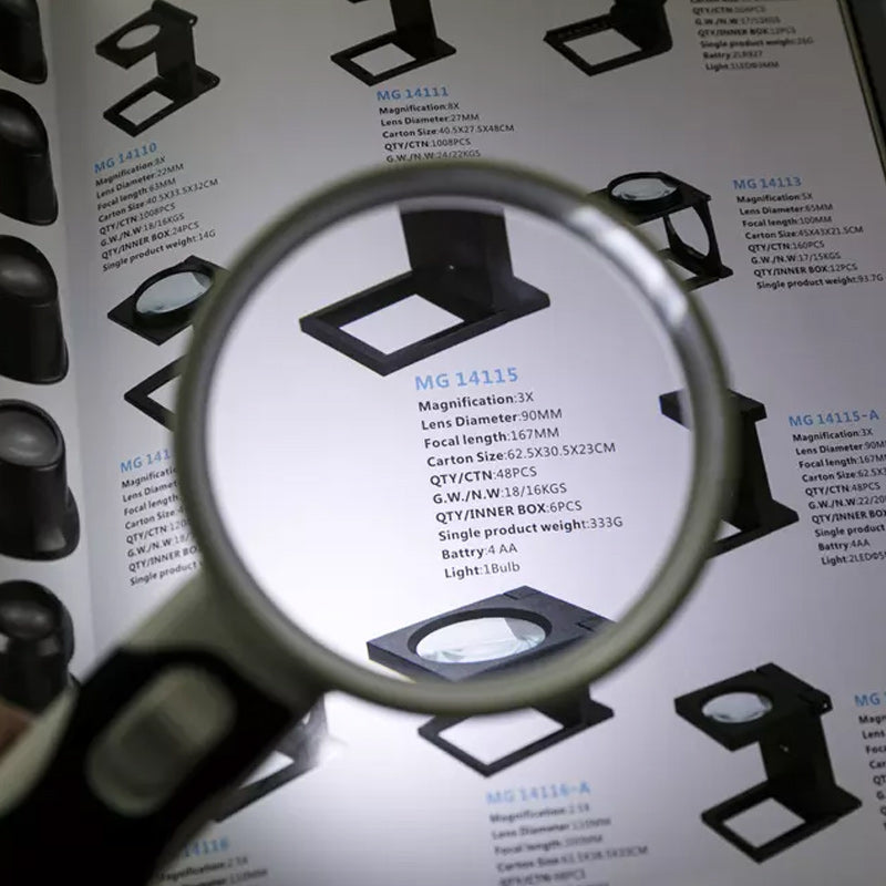 Powerful 20X optical magnifier with LED illumination for clear, strain-free detailed vision.