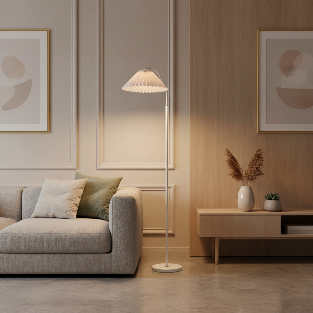 Elegant Floor Lamp with Pleated Fabric Shade