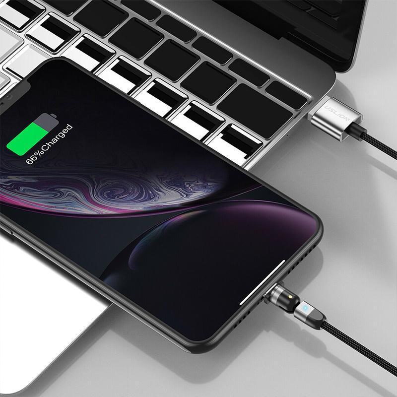 3-in-1 rotating magnetic charging cable, USB-A to multi-tip, for phones & tablets