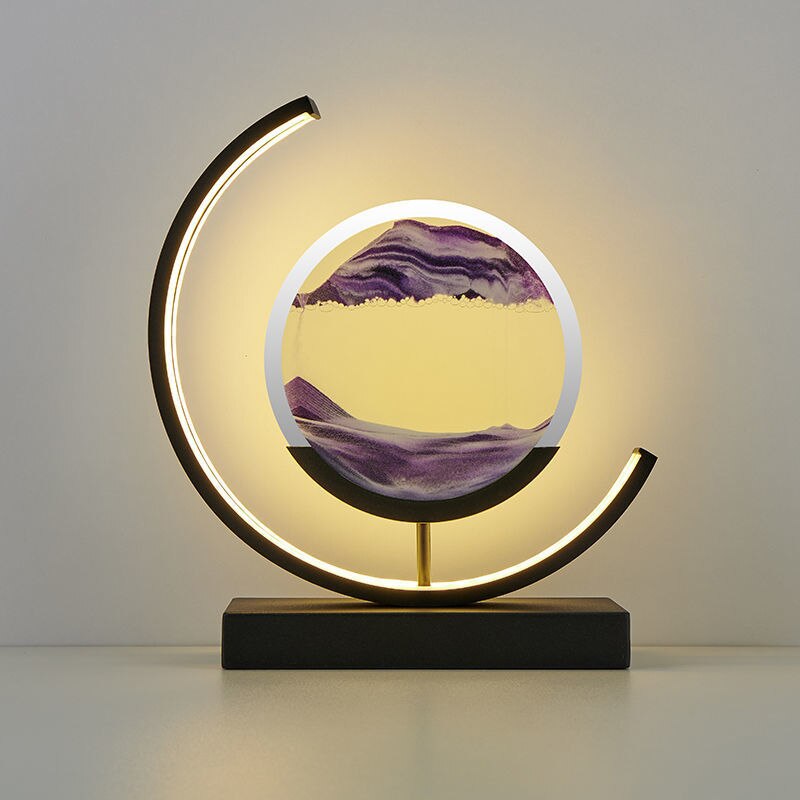 "3D Sand Shell Table Lamp emitting soothing green LED light; modern art-inspired design with dynamic sand patterns."