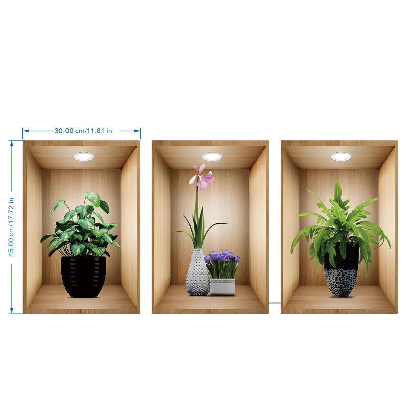 Artistic 3D floral vase wall decal, unique wall art, creative home decoration aesthetic