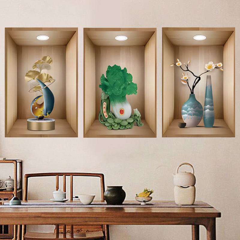 Detailed 3D floral vase wall sticker, charming home decoration, aesthetic room accent