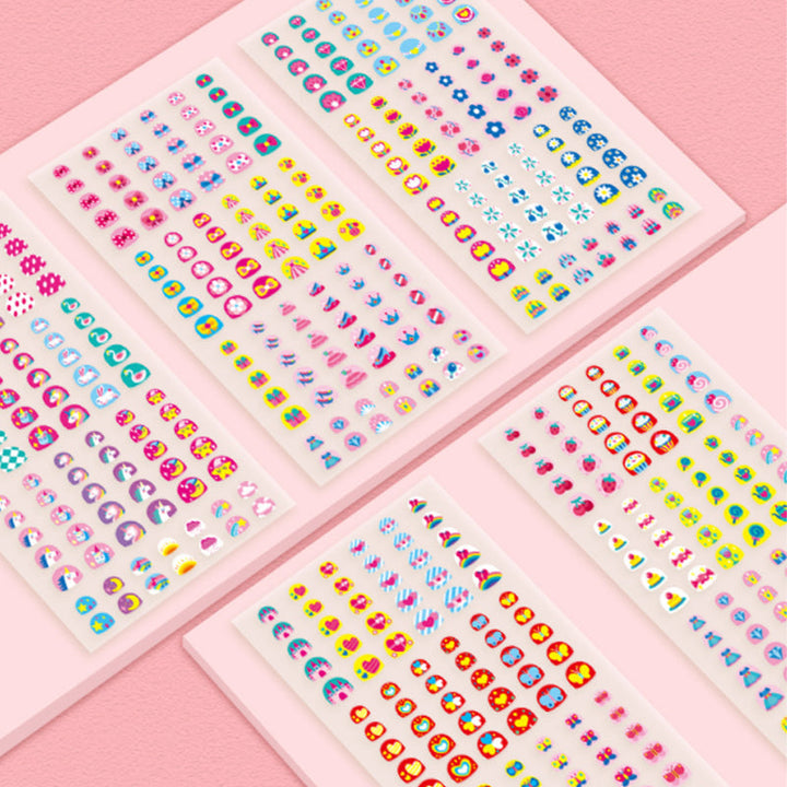 Packaging of the 520pcs Kids Nail Art Decal Sticker Set, highlighting diverse designs