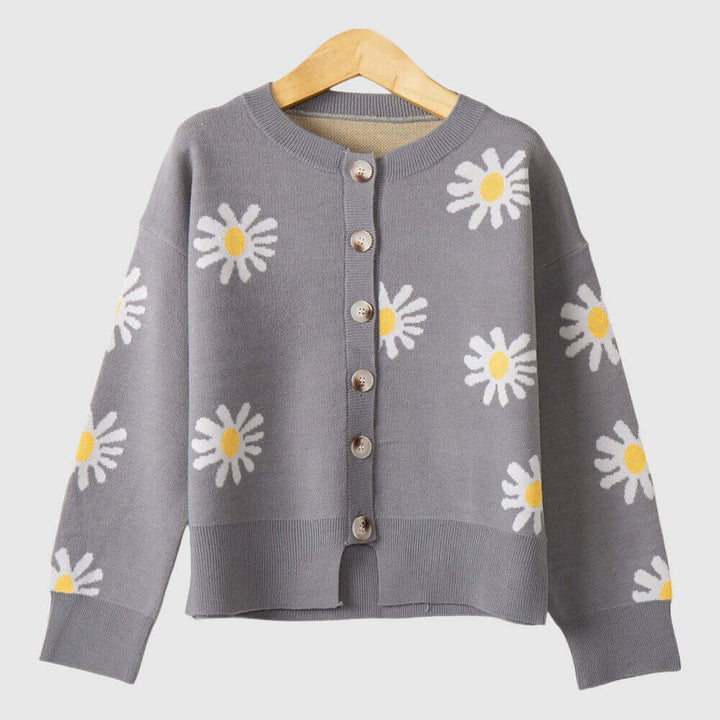 Women's Knitted Cardigan with Daisy Pattern