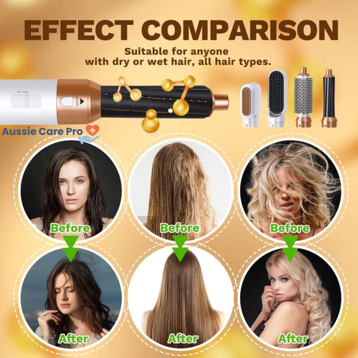 5-in-1 hair styler for women, sleek design, silver and purple, curls, straightens, dries, volumises for salon-quality styles.