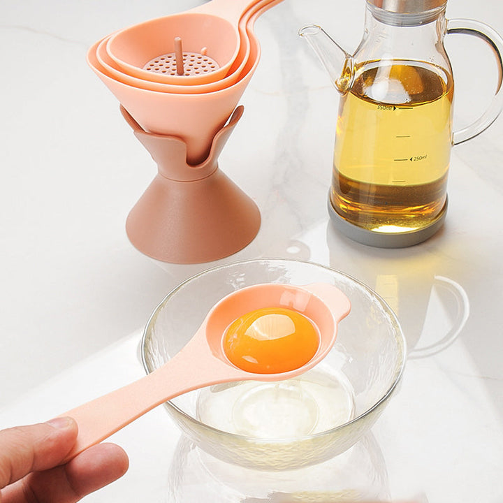Food strainer accessory integrated with the funnel, sifting herbs or spices effectively