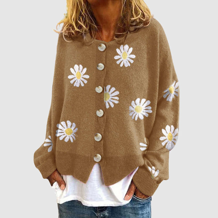 Women's Knitted Cardigan with Daisy Pattern