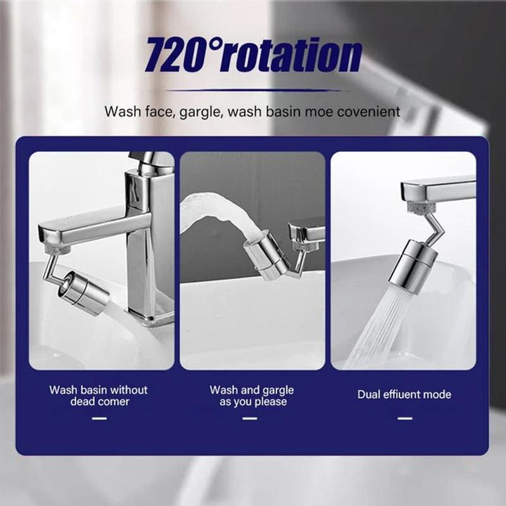Easy-to-install 720° rotating faucet aerator with splash filter, suitable for most faucets
