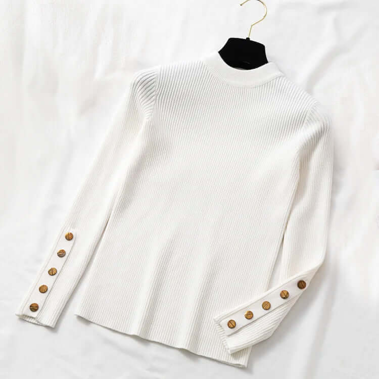 Ribbed Knit Sweater with Button Cuffs