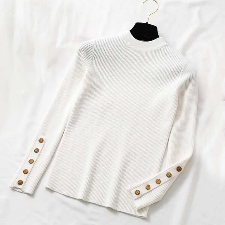 Ribbed Knit Sweater with Button Cuffs