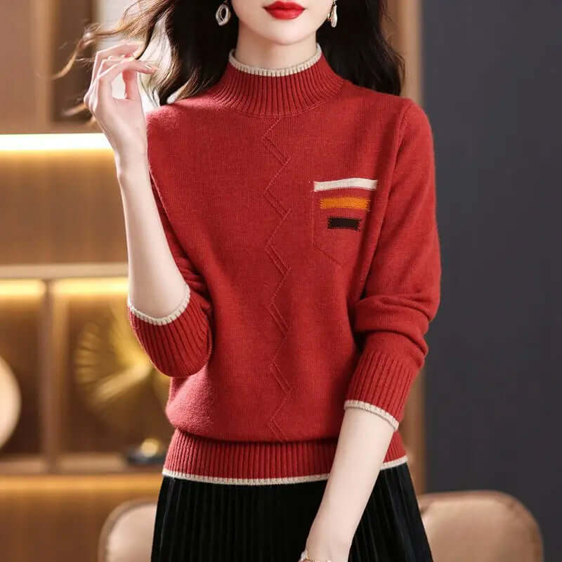 Women's Striped Pocket Mock Neck Sweater