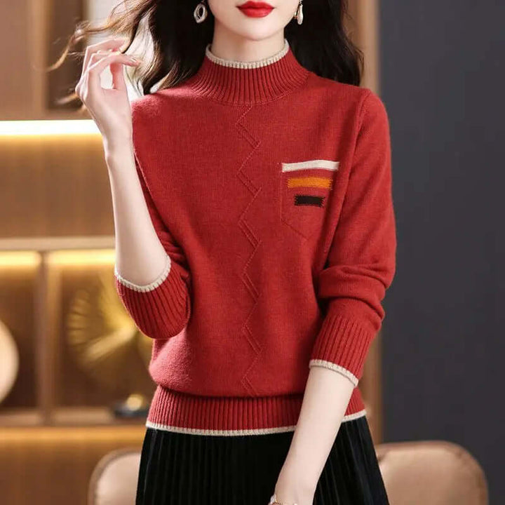 Women's Striped Pocket Mock Neck Sweater