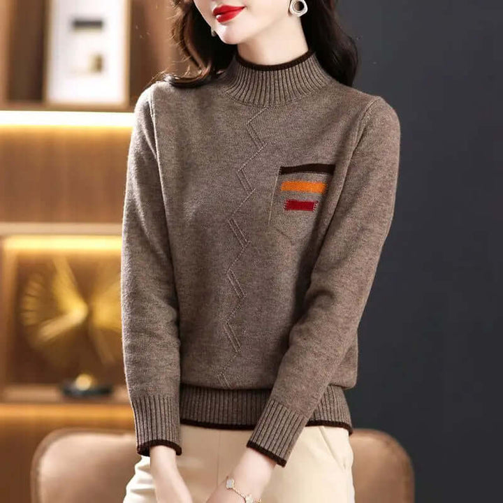 Women's Striped Pocket Mock Neck Sweater