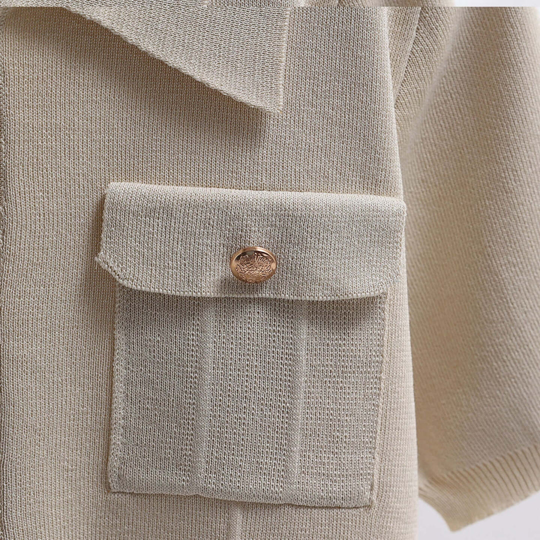 Women's Knitted Golden Button Sweater and Skirt Set