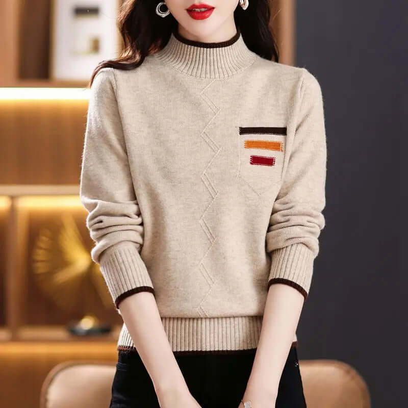 Women's Striped Pocket Mock Neck Sweater