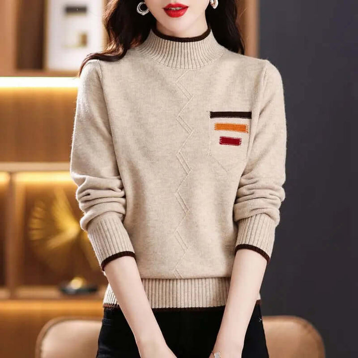 Women's Striped Pocket Mock Neck Sweater