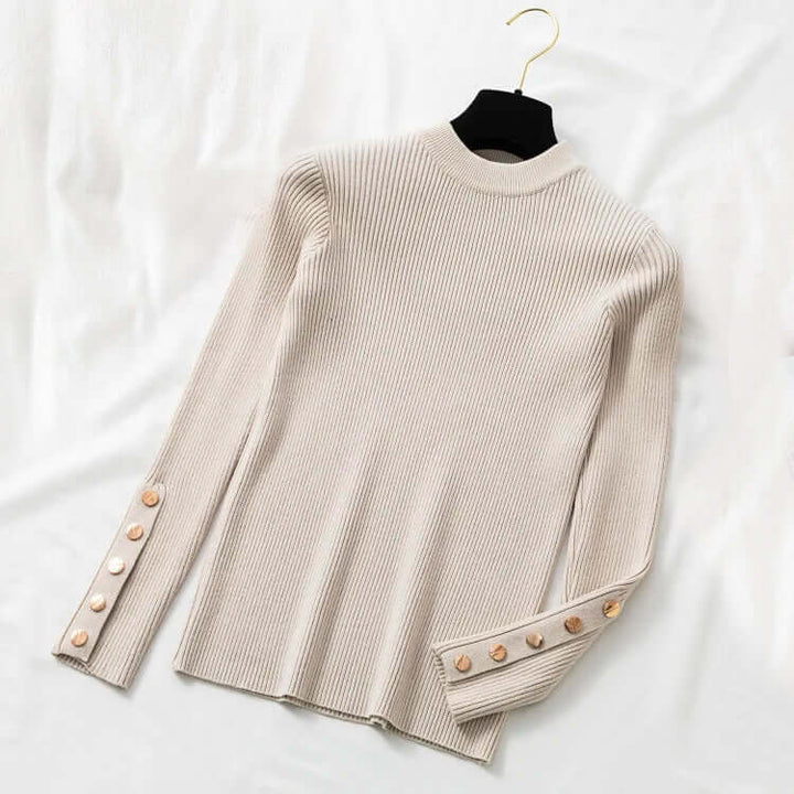 Ribbed Knit Sweater with Button Cuffs