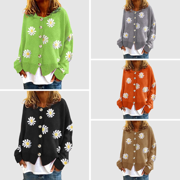 Women's Knitted Cardigan with Daisy Pattern