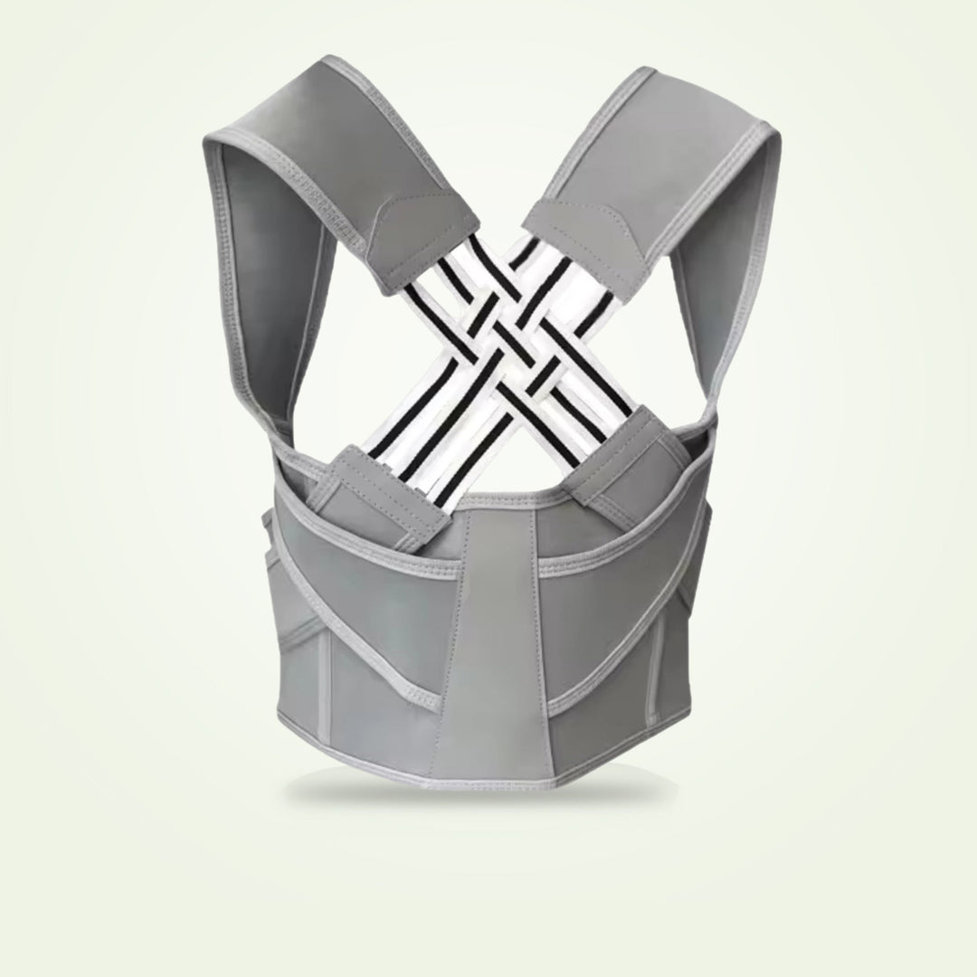 "Adjustable back support belt with massage roller for men and women shown in lifestyle setting, enhances posture and comfort.