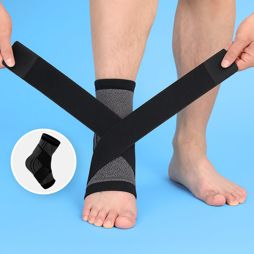 "Black and green unisex compression ankle sleeve, showcasing snug fit for pain relief and enhanced ankle support."