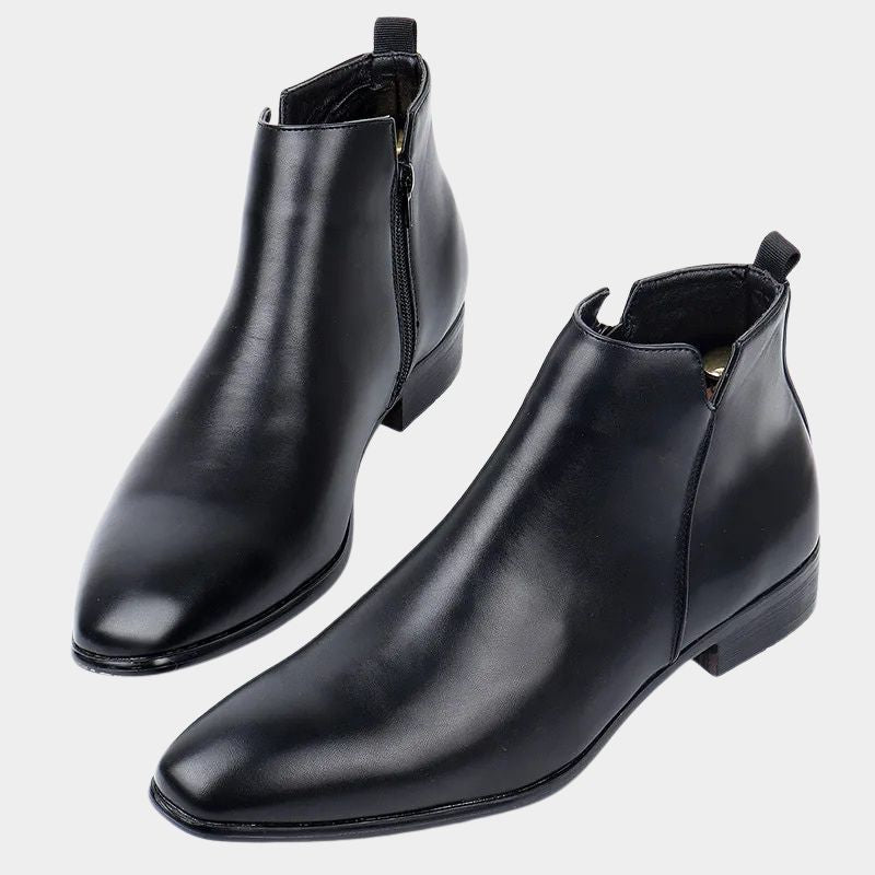 Classic retro men's leather boots with side zip, black color, showcasing high-quality material and vintage design.