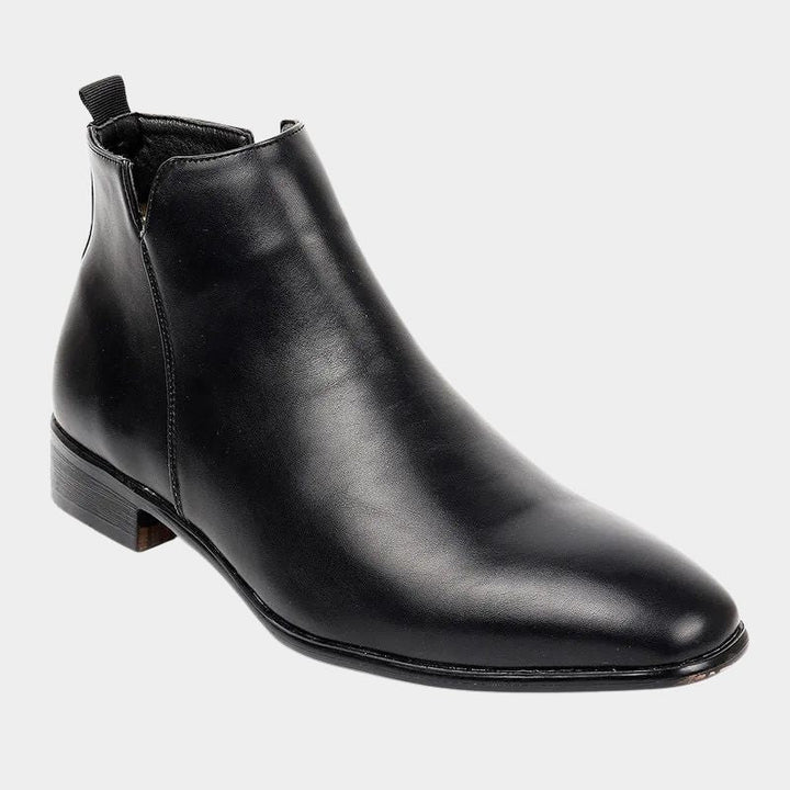 Classic retro men's leather boots with side zip, black color, showcasing high-quality material and vintage design.