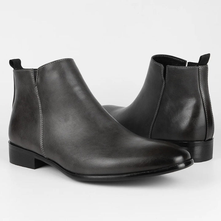 Classic retro men's leather boots with side zip, black color, showcasing high-quality material and vintage design.