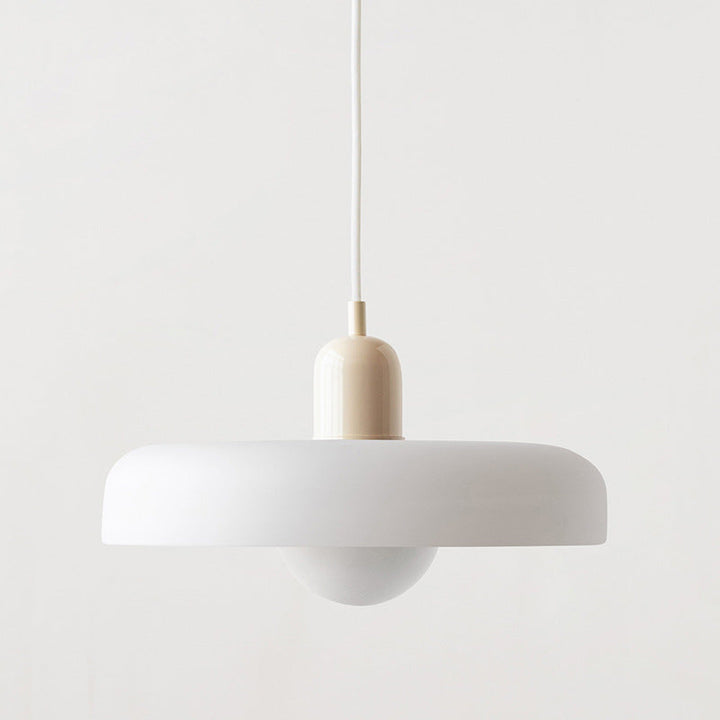 "Colourful glass pendant lamp in Bauhaus style featuring red, green, pink, and yellow stained glass for artistic decor."
