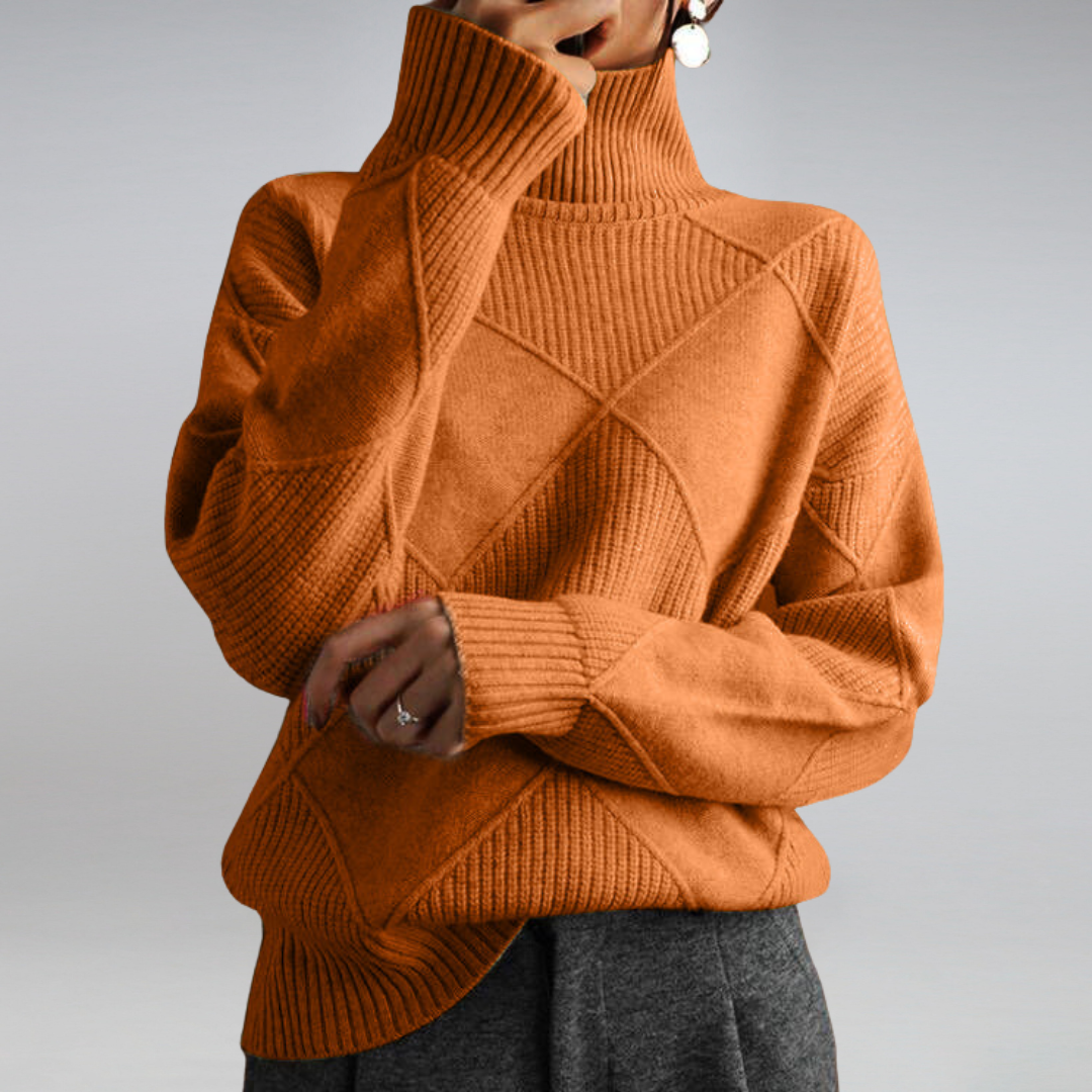 "Cozy cashmere women's turtleneck sweater, rib-knit design, available in beige, black, brown, grey, orange, pink, turquoise, 