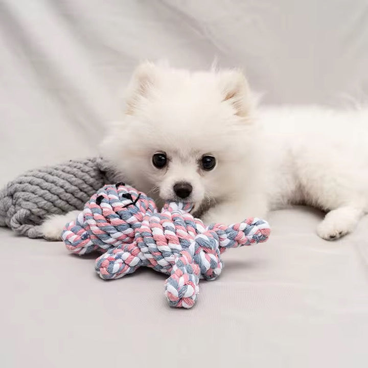 Durable dog chew toy in vibrant colors, shaped like animals, promotes dental health, suitable for tough chewers.