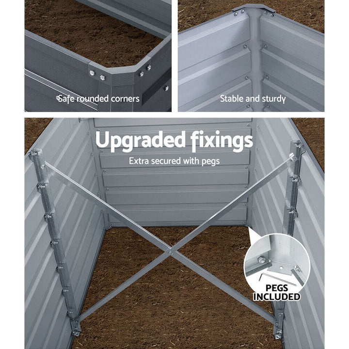 "Durable steel raised garden bed in sleek grey, ideal for herbs and vegetables, easy assembly, adds modern touch to gardens."