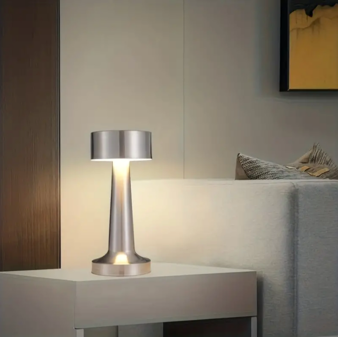 "Elegant cordless dimmable LED table lamp with touch control, ideal for living rooms and bedrooms in gold, rose gold, or silv
