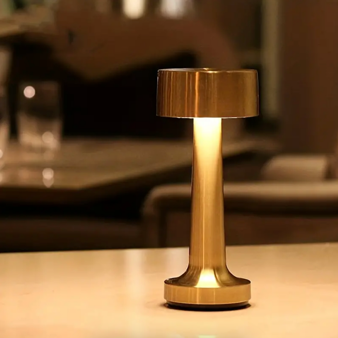 "Elegant cordless dimmable LED table lamp with touch control, ideal for living rooms and bedrooms in gold, rose gold, or silv