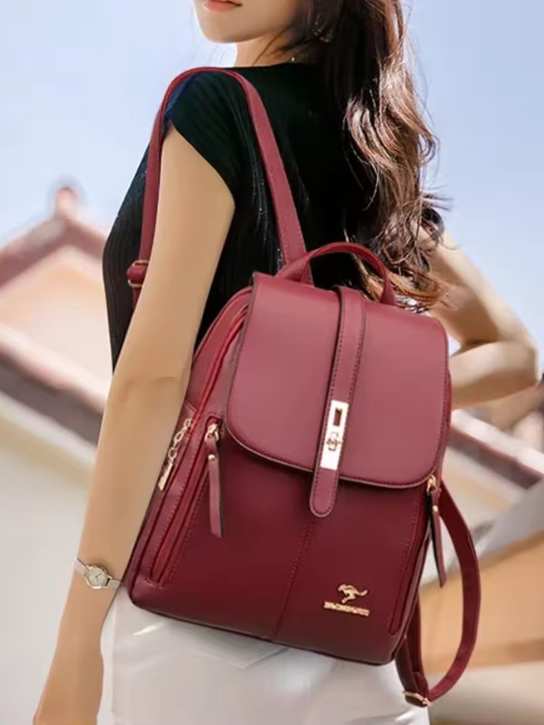 "Elegant women's anti-theft PU leather backpack with RFID protection, featuring chic minimalist design and concealed zippers.