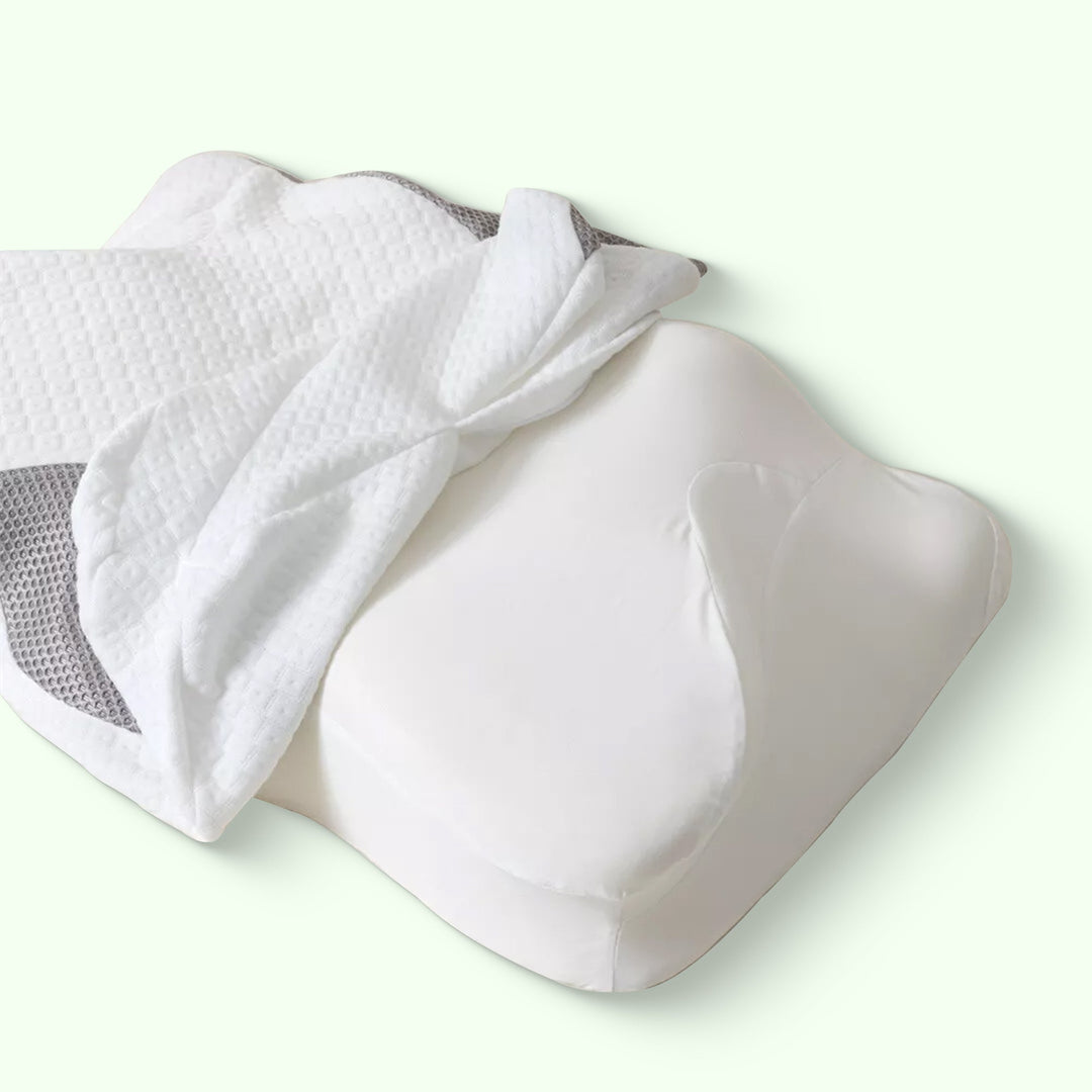 Ergonomic butterfly neck pillow, memory foam, black, grey; supports side and back sleepers, enhances neck alignment, stylish.